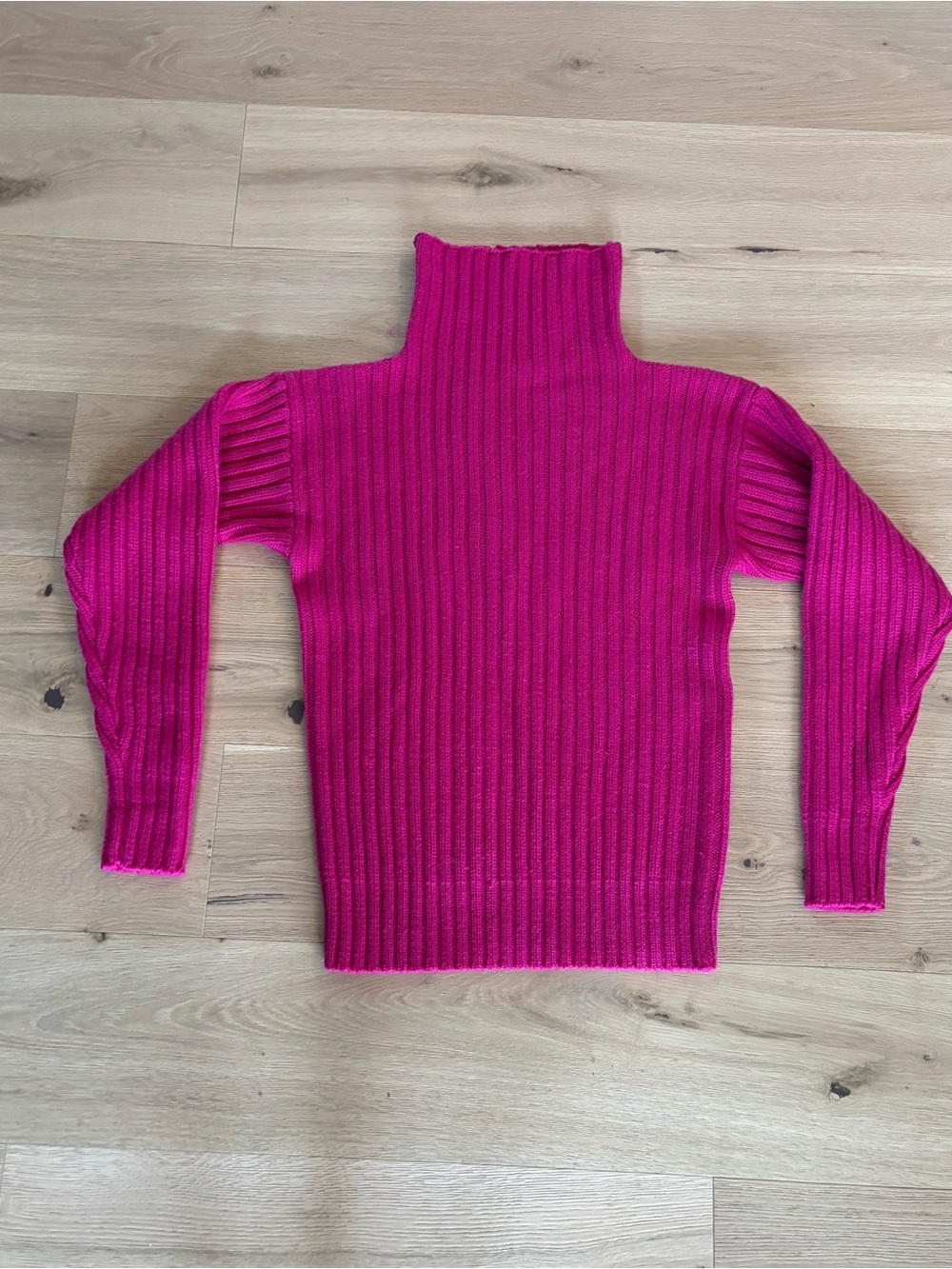 Ralph Lauren Wool Sweater, Bold Fuchsia Ribbed Turtleneck, Warm Winter Office M